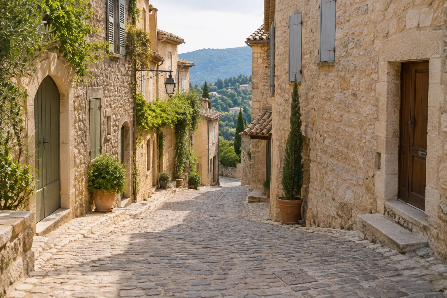 Une ruelle pavée bordée de maisons en pierre dans le village perché de Seillans.