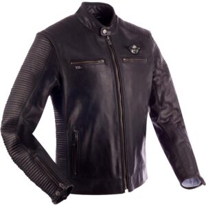 Blouson cuir SEGURA Riverton gris et noir avec col Néoprène