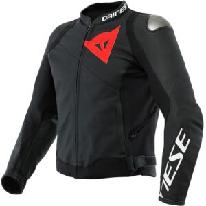 Blouson Dainese Sportiva en cuir noir avec protections et aérations latérales