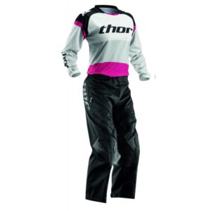 Pantalon cross Thor PHASE OFF ROAD noir et rose avec renforts en cuir aux genoux
